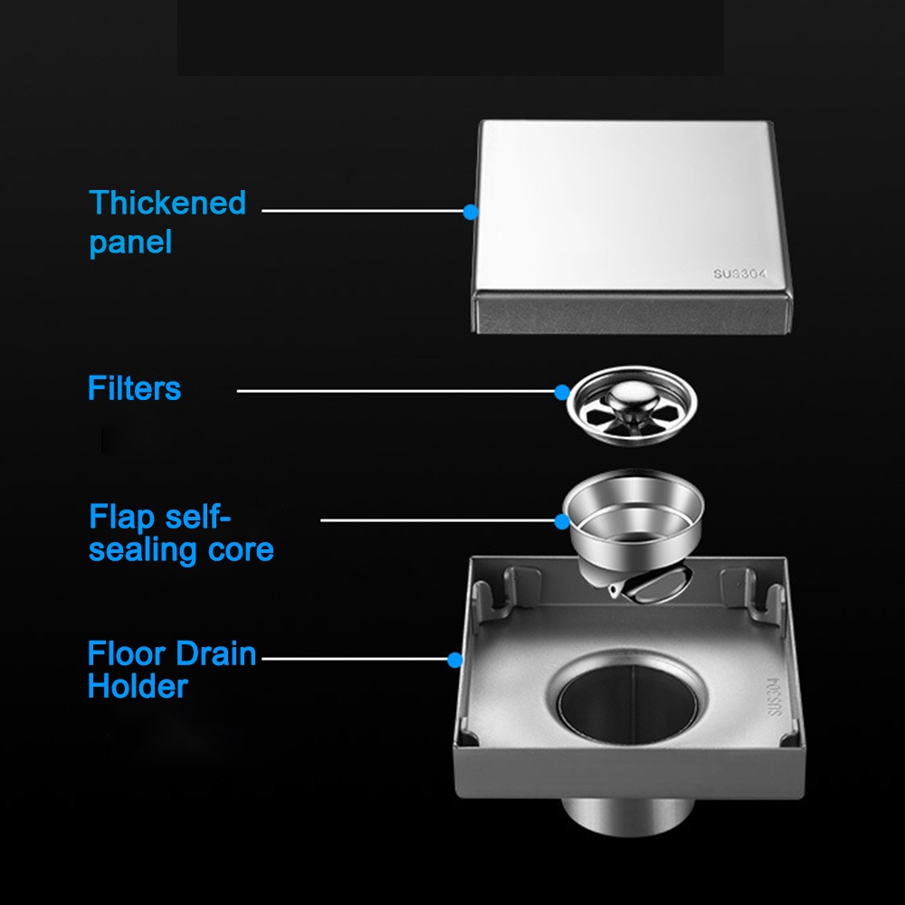 【COD】Floor drain Stainless 304 Tile Saringan Got Desain Saringan Got Desain Smart Drain Stainlees