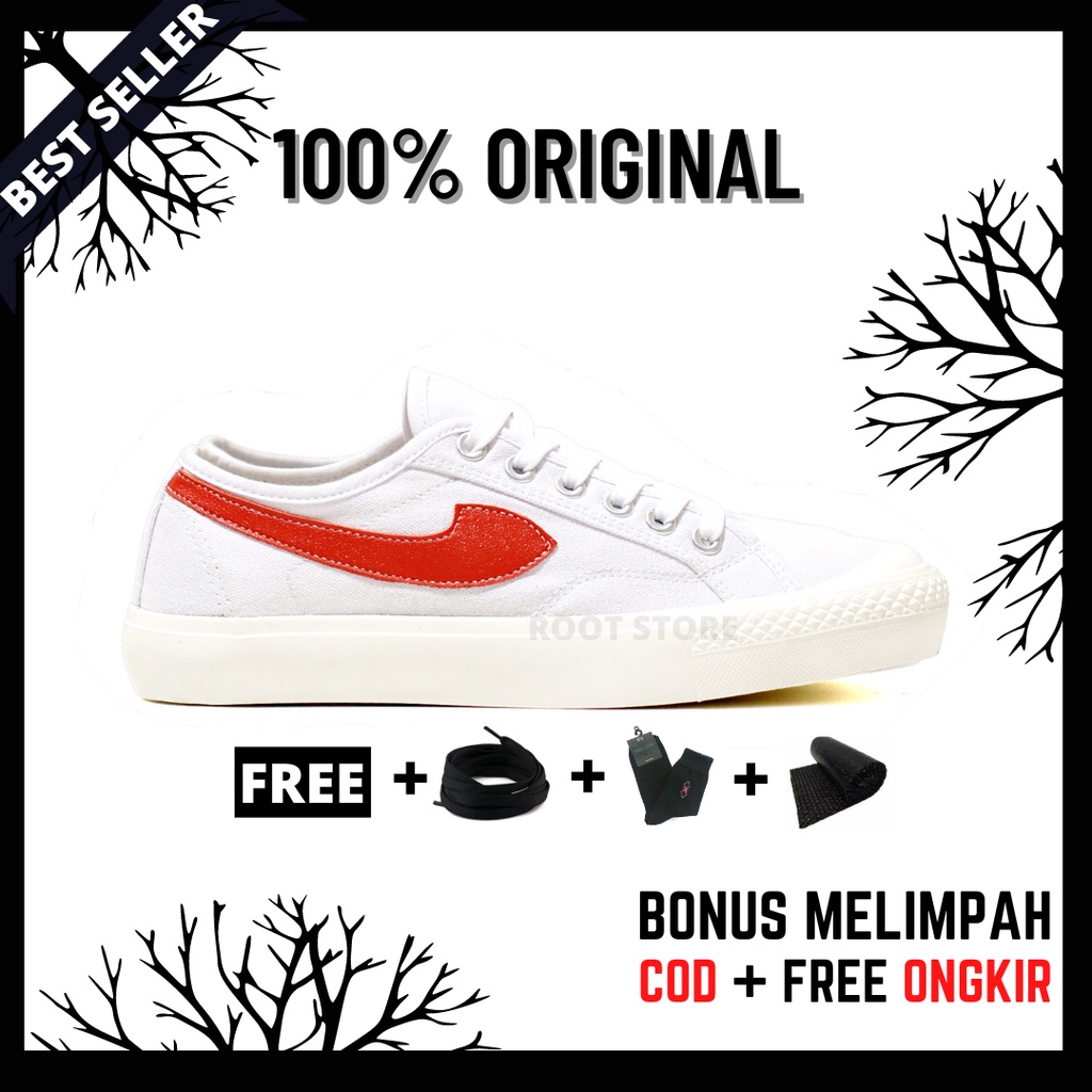 100% Original Sepatu Lokal Casual White Red Low | Not Compass Gazelle Lo White Red