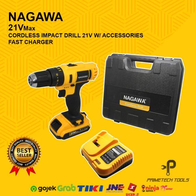 Nagawa Bor Baterai Tembok Cordless Impact Drill 21 V Fast Charger Set Termurah