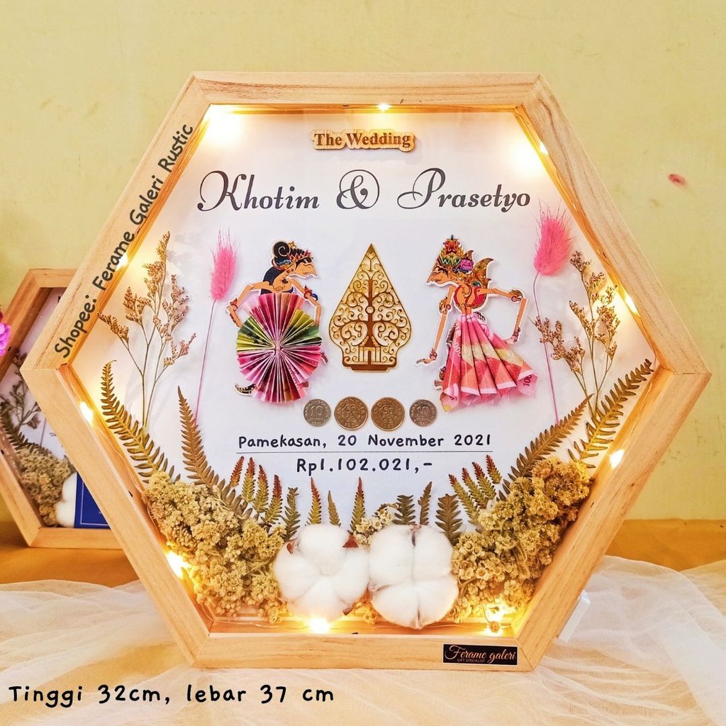 Mahar Pernikahan Rustic Bingkai Hexagonal Wayang Rama Shinta - Mahar Pernikahan Wayang - Bingkai Mahar Pernikahan