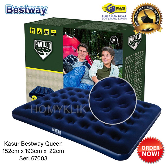 Kasur Angin BESTWAY Queen Seri 67003 Size 152x193x22cm Airbed Jumbo Kasur Lantai Pompa Bisa 2 Orang 