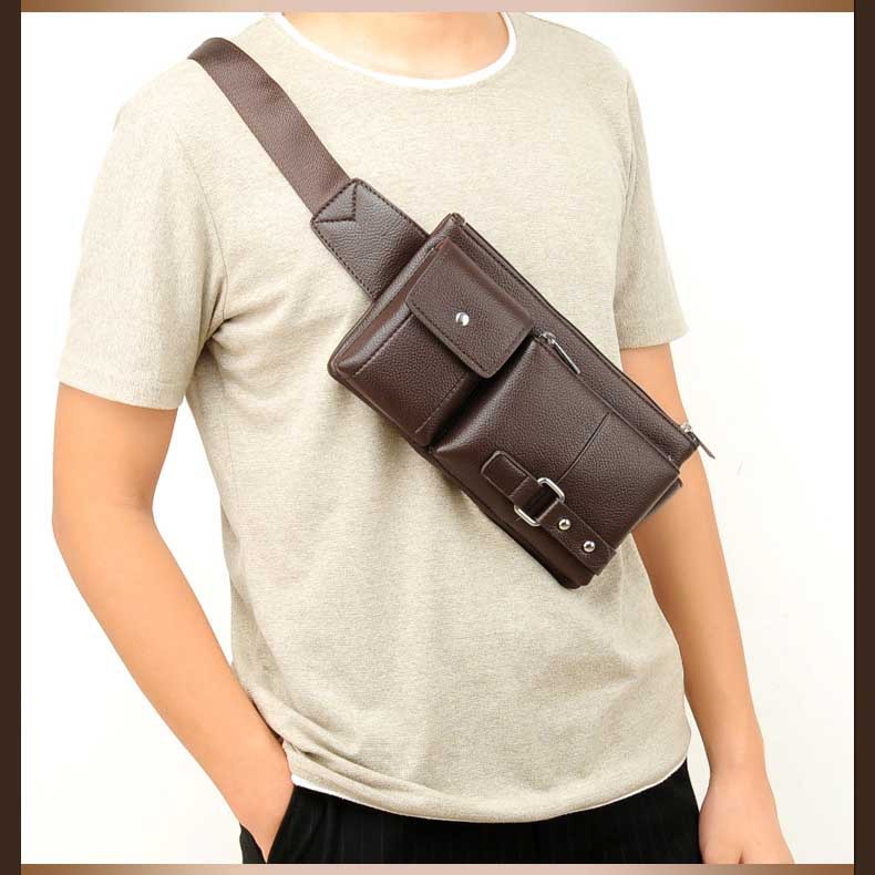 Rhodey Tas Pinggang Pria Waistbag Bahan Kulit - Brown