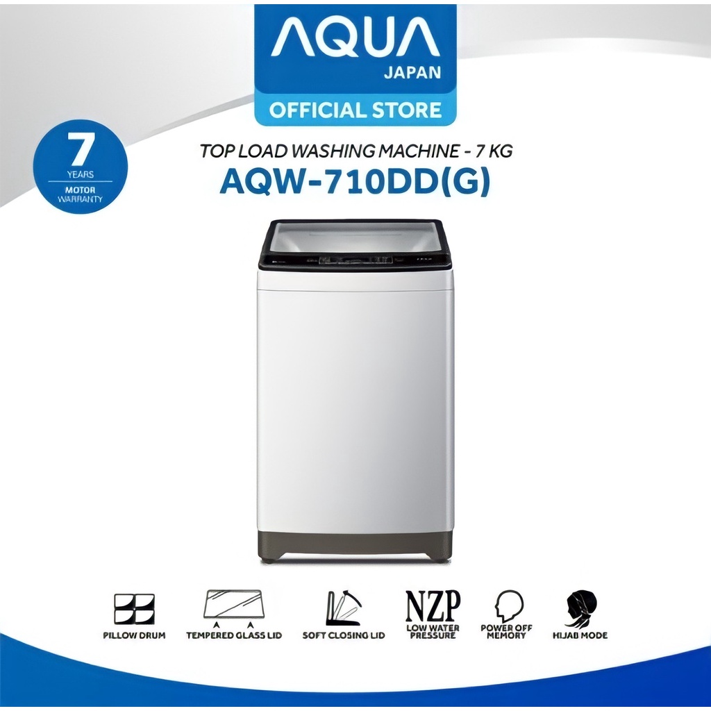 AQUA Mesin Cuci 1 Tabung 7Kg Top Loading AQW 710DD Tempered Glass 7 Kg