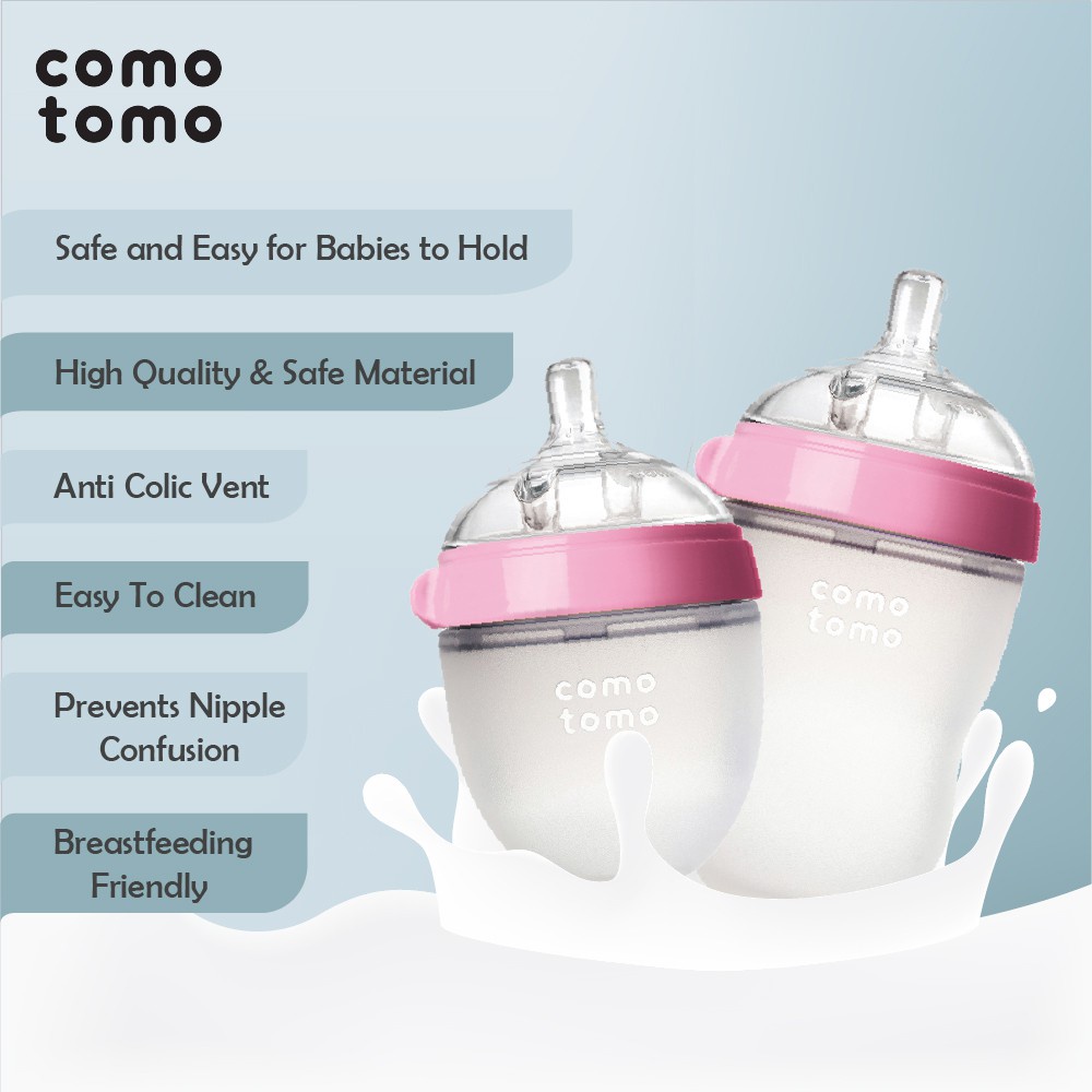 COMOTOMO - COMOTOMO 250ML TWIN PACK PINK - BOTOL SUSU ASI BAYI - BREAST MILK BABY BOTTLE