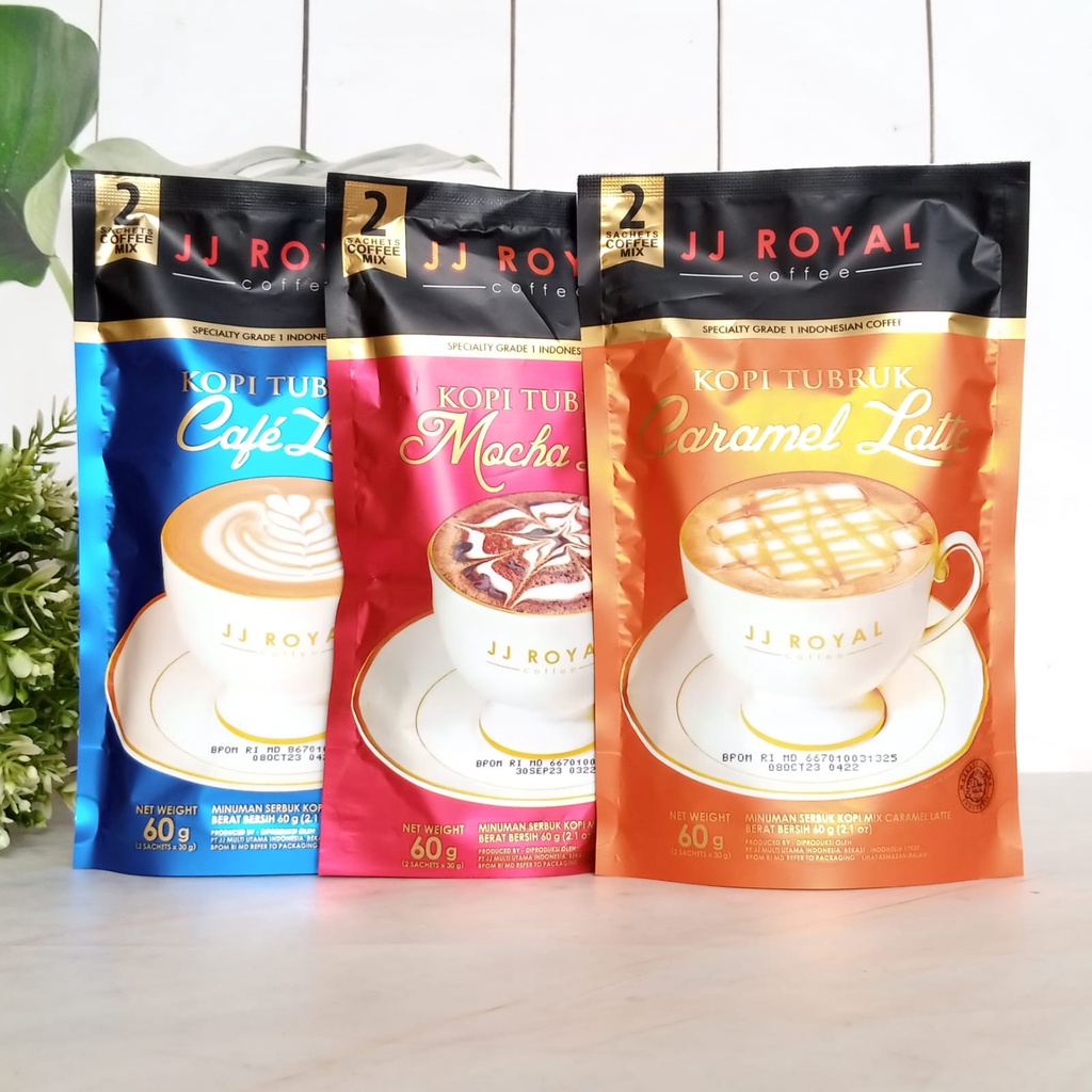 JJ Royal Coffe Latte/Caramel/Mocha Ground Coffee/Kopi Tubruk Inner Bag isi 2 x 30gr