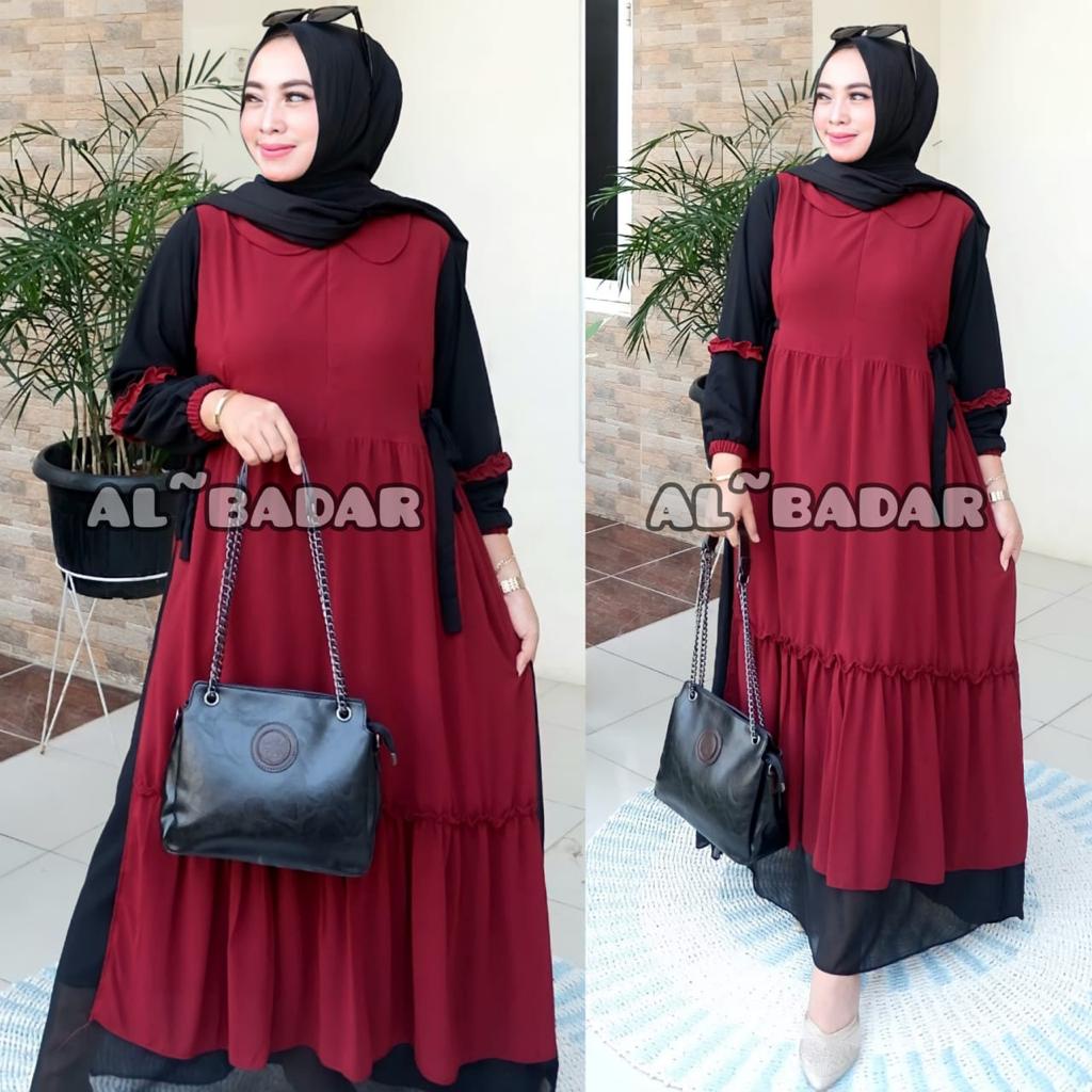 ( BISA COD)GAMIS CERUTY BABYDOLL KOMBINASI MIX SERUT PINGGANG, DRESS CERUTY BABYDOLL KOMBINASI BUSUI MODEL TERBARU BY AL BADAR