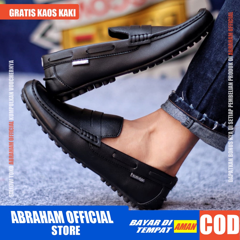 ABRAHAM Sepatu Casual Slip On Kerja Slop Hitam Pria