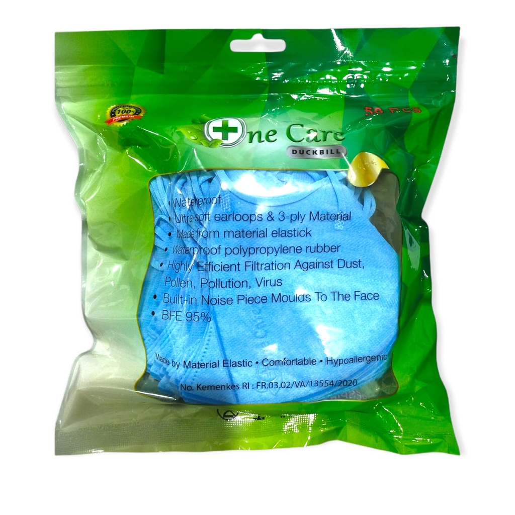 Masker Duckbill Onecare Sachet 3D 3ply Dewasa Earloop Premium Quality isi 50pc