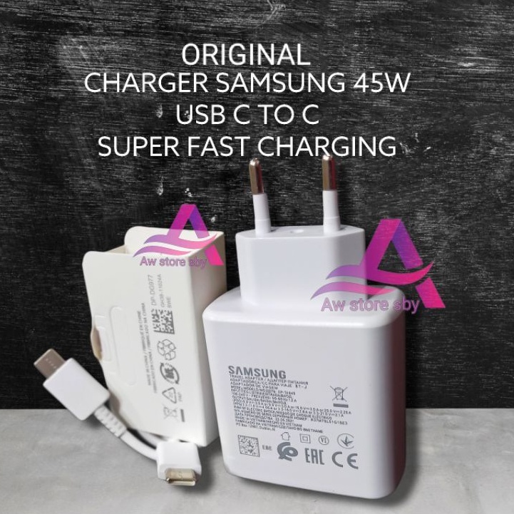 1SET CHARGER SAMSUNG 45W ORI USB TYPE C TO C PD FAST CHARGING 45WAT S20/S21/S22 ULTRA/ A71/ A72/A73/ M52/M62/Note 10/ S10/S10+/S20+