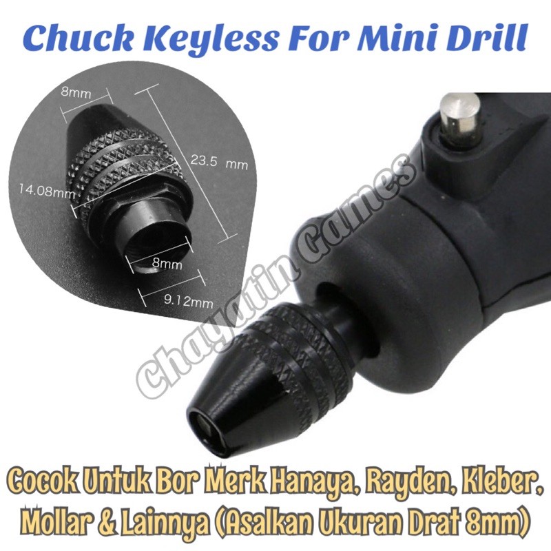 Keyless Kepala Bor - Chuck - Collet Bor Mini Model Long - Drat Panjang For Mollar