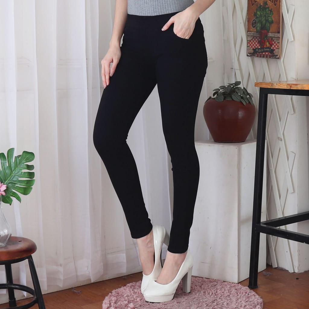 7C-G CELANA LEGGING JEANS PREMIUM HITAM /PINGGANG KARET JEANS /STREACH JEANS/ 39 - 42