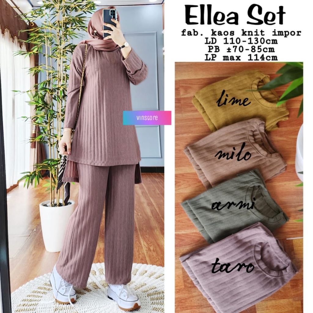 ELLEA SET ORIGINAL BY VIN / SETELAN BAJU WANITA TUNIK DAN KULOT / ONE SET MANGO KNITE IMPORT / ONESE