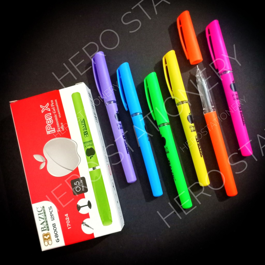 

Bazic ballpoint pen gel ipen colorful tinta hitam 0.5 mm . 12 unit
