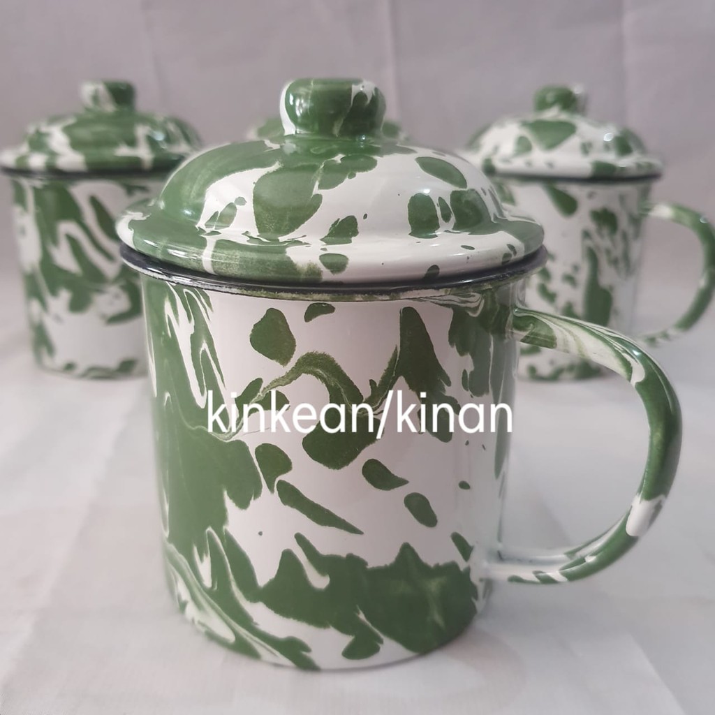 Cangkir Mug Gelas Lurik Enamel Seng Kaleng Jadul Kuno Vintage Retro