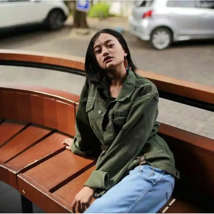 Jaket Jumbo Oversize Army Hijau Jaket Outer Wanita Atasan Wanita