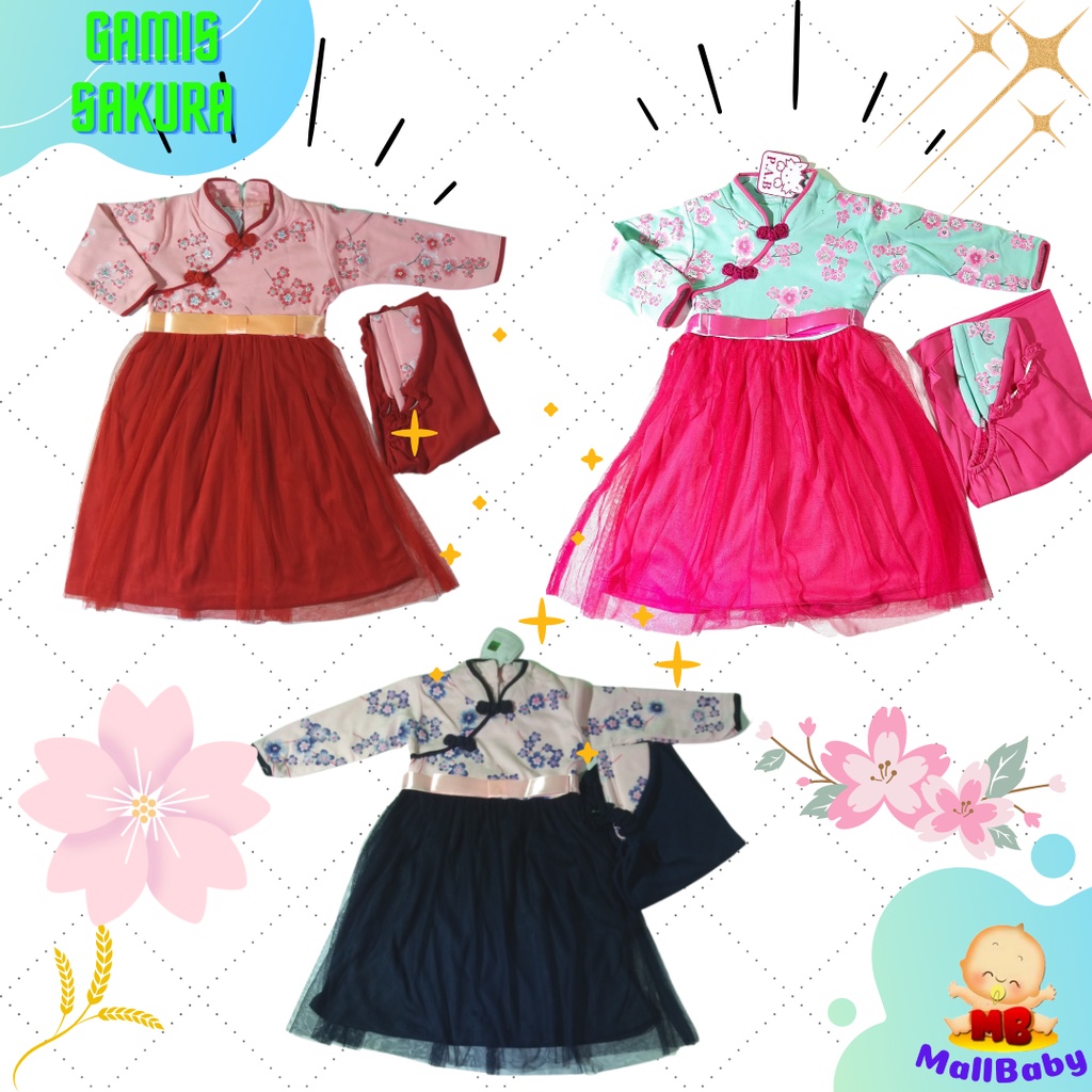 Gamis Bayi Perempuan 6 12 Bulan 1 Tahun Set Hijab Murah Baju Muslim Bayi Perempuan Shanghai Sakura