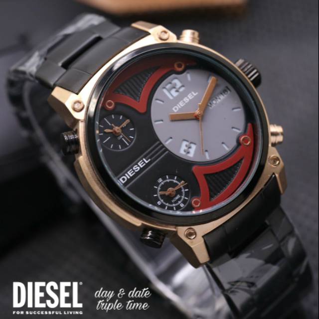 JAM TANGAN PRIA DIESEL TRIPLE TIME RANTAI DATE ON JAM COWOK STAINLESS STAIN LESS KEREN MURAH HITZ