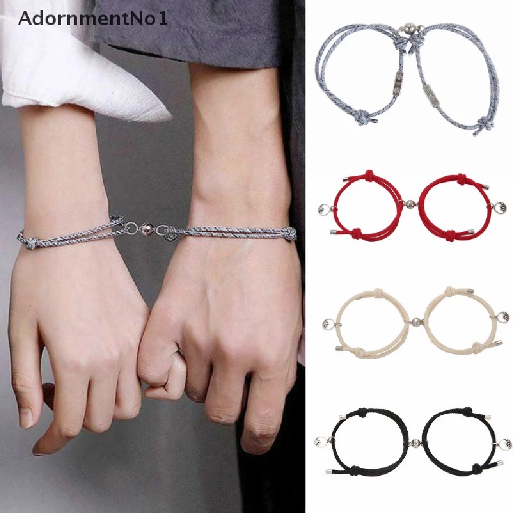 (AdornmentNo1) 2pcs / Set Gelang Tangan Magnet Motif Geometri Aksen Hollow Untuk Pasangan / Pria / Wanita