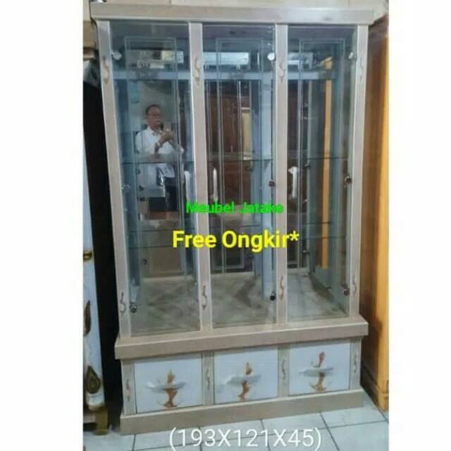 Bufet Pajangan 3 Pintu Minimalis WOS | Bupet Kaca Lemari