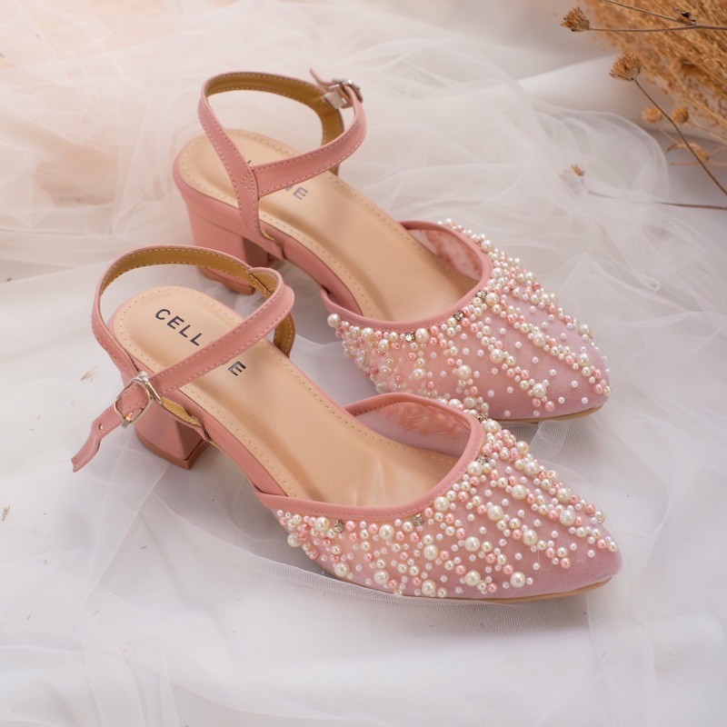 𝗖𝗘𝗟𝗟𝗘𝗡𝗘 Let Beads Heels / wedding shoes / sepatu brokat payet tali hak 7cm