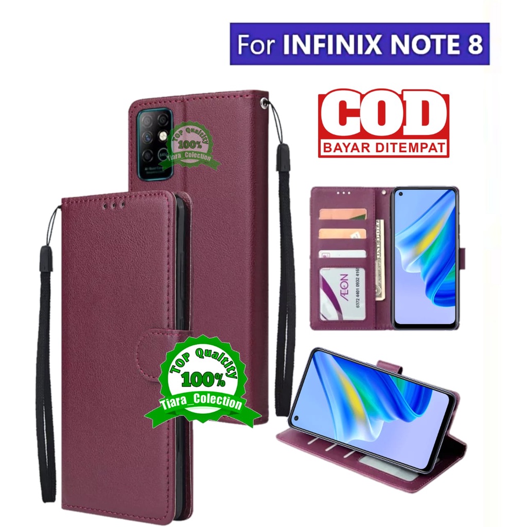 Case Flip INFINIX NOTE 8 Leather Flip Case Kulit Dompet Hp Buka Tutup Stand Cover Handphone