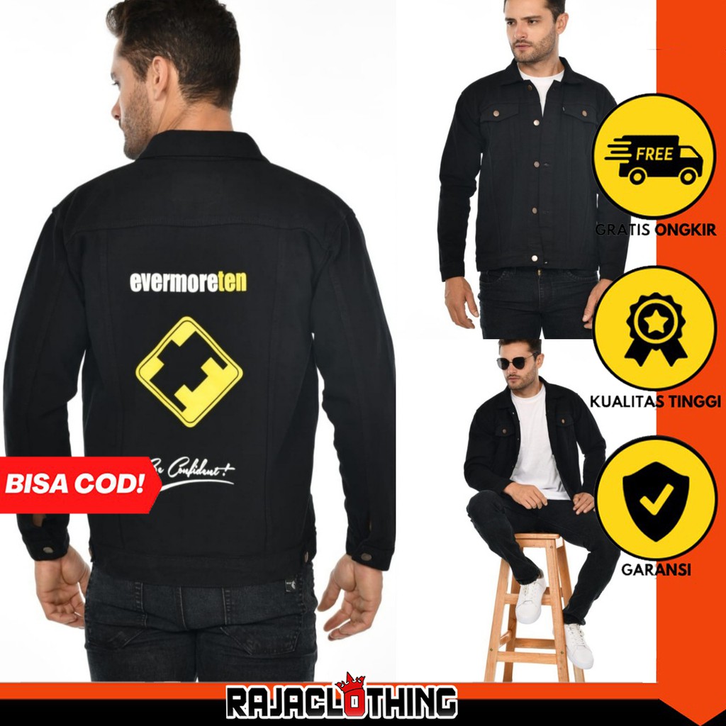 RCL - Jaket Jeans Evermore Hitam Pekat Premium Pria Sandwash Hitam Oversize - Jumbo - Big Size