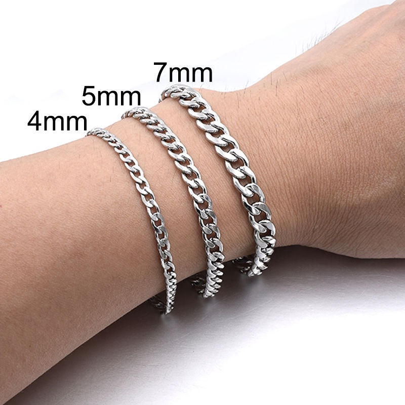 Gelang Rantai Bahan Stainless Steel Ukuran 4-8mm Panjang 18cm Untuk Pria Dan Wanita