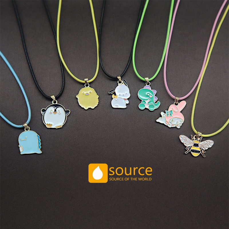 2pcs / Set Kalung Rantai Tali Lilin Liontin Kartun Hewan Warna-Warni Bahan Alloy Untuk Wanita