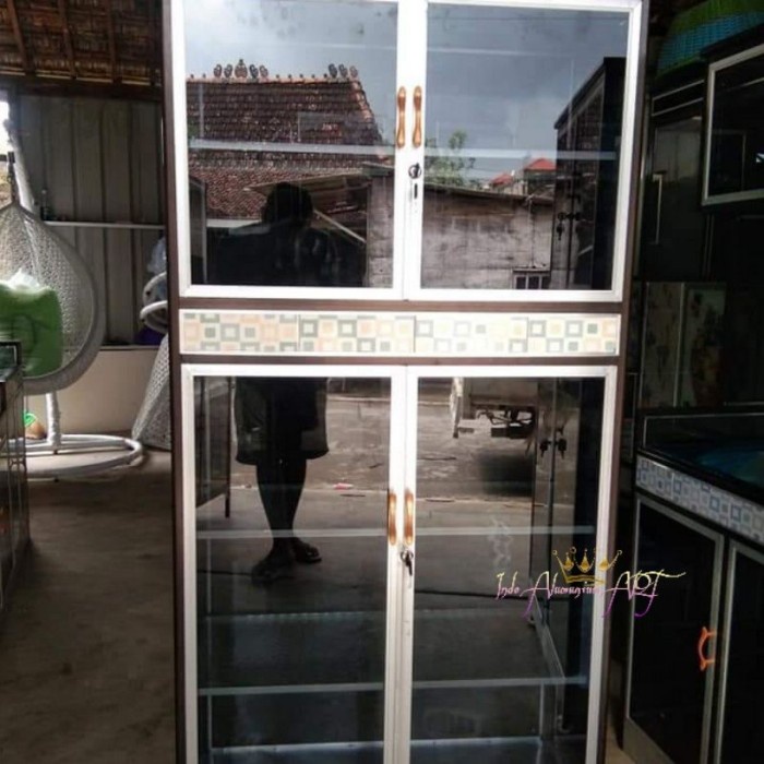 Lemari Dapur Lemari Rak Kaca Alumunium Serbaguna