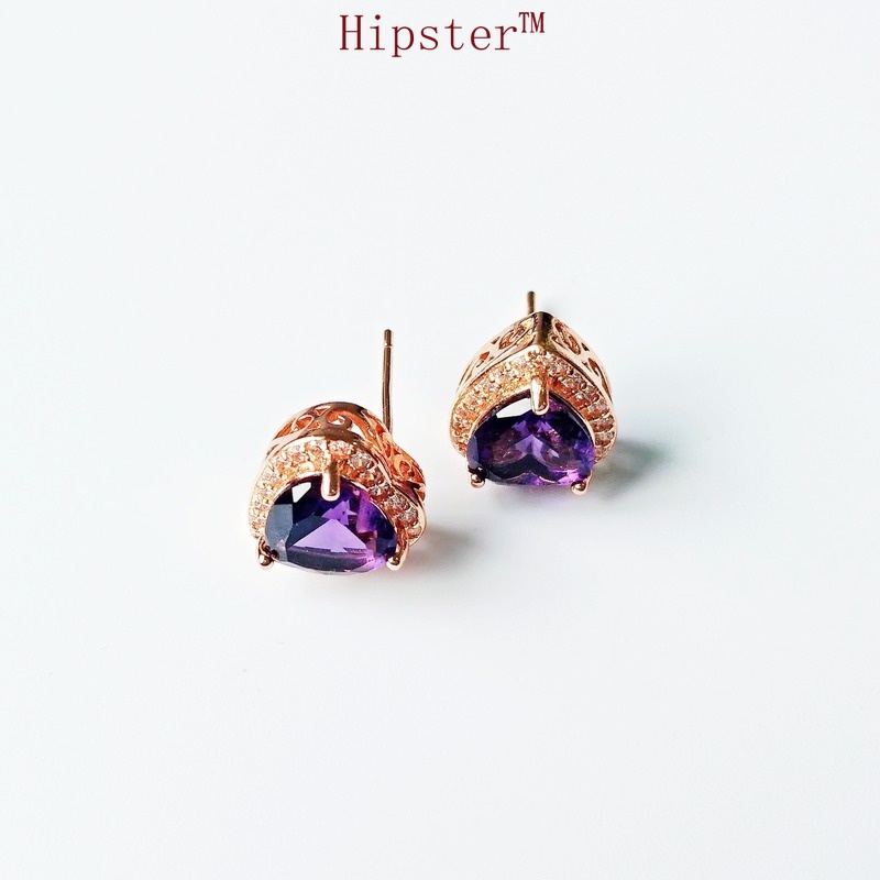 Fashion Special-Interest Retro Temperament Heart-Shaped Purple Crystal Stud Earrings