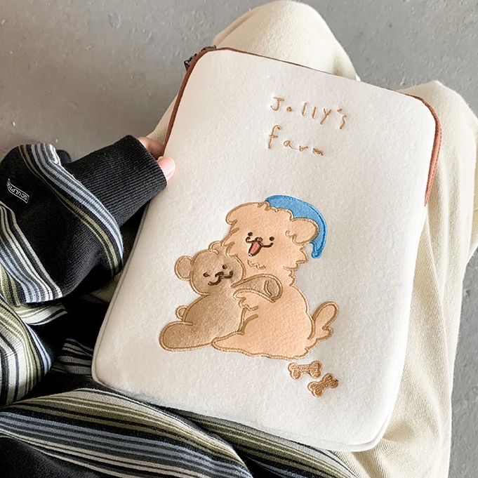 Sleeve Pouch Sarung Tas Bag Case Ipad Tab Tablet Macbook Air Pro Laptop Asus Acer Lenovo HP Huawei 11 12 13 14 15 inch Motif Gambar Puppy Anjing Warna Putih Lucu Cute Murah Korean Model