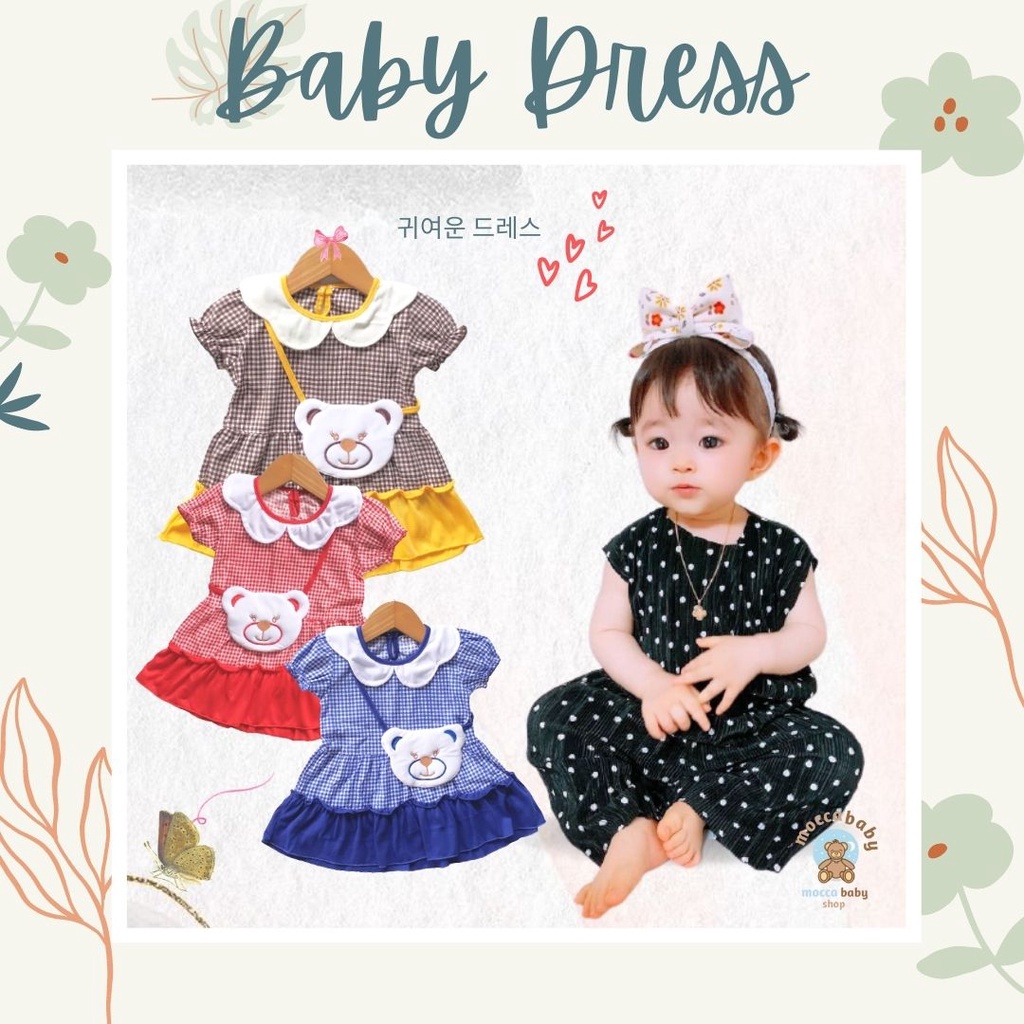 MBSS - QIU2 OH MY BEAR Dress Bayi Motif Animal Lucu (0-9 bulan) Baju Bayi Perempuan