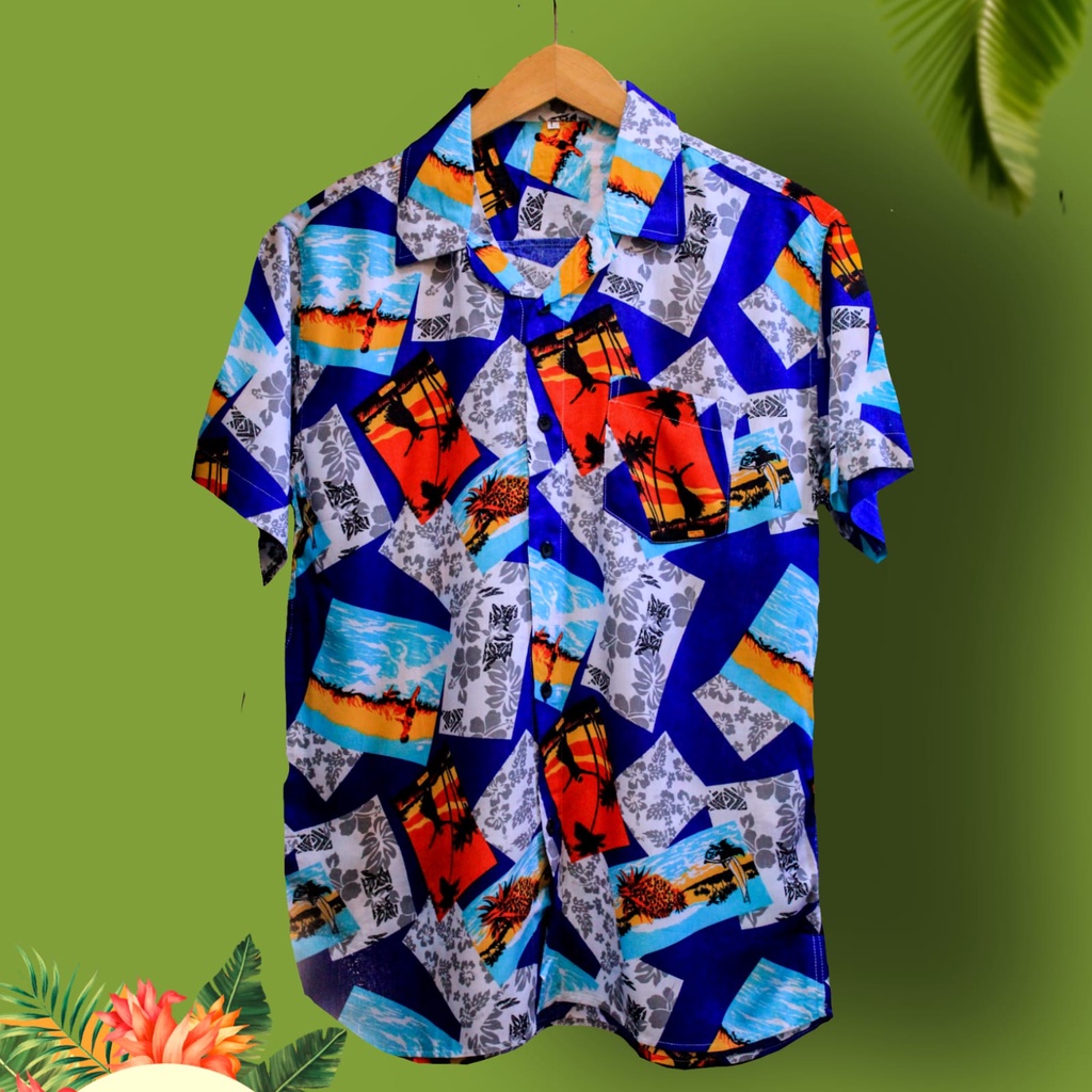 Baju pantai kemeja surfing Pantai pria dan wanita motif  Bali Tropical Hawaii Hits Jaman Now