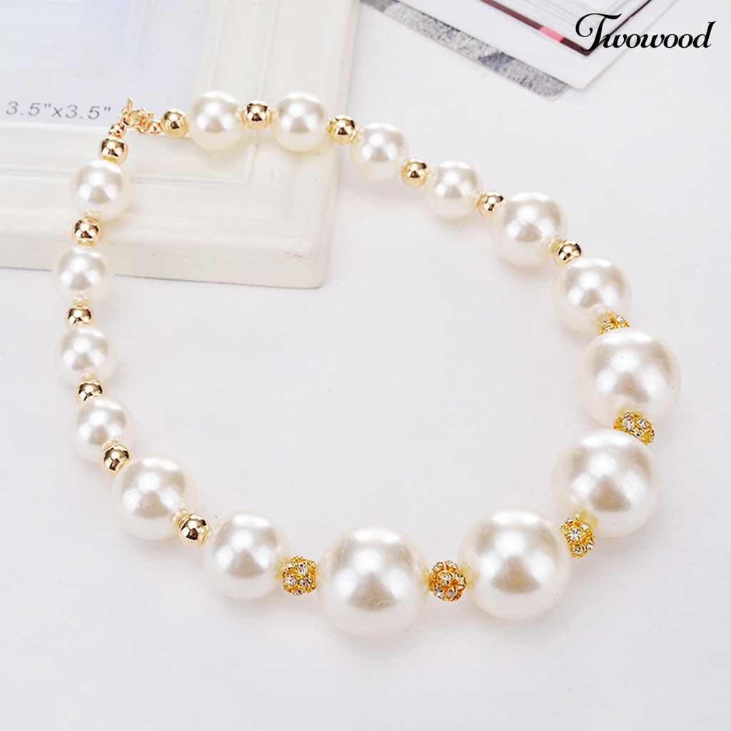 Twowood Faux Pearl Rhinestone Women Necklace Alloy Round Short Type Necklace for Valentine Day