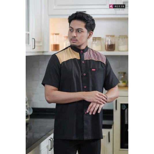 Koko Aulia Sachie Black Yellow Lurik Kemeja Koko (Bisa Cod)
