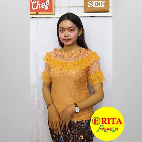 Blouse Brukat Lengan Pendek / Atasan Brukat Kebaya Modern Coklat