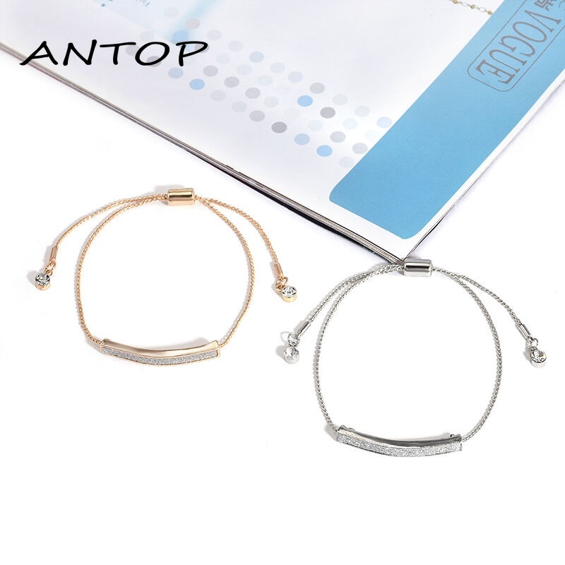 Korea Gelang Kristal Melengkung Aksesoris Gelang Pasangan Yang Dapat Disesuaikan Untuk Wanita Perhiasan Fashion Hypoallergenic ANTOP