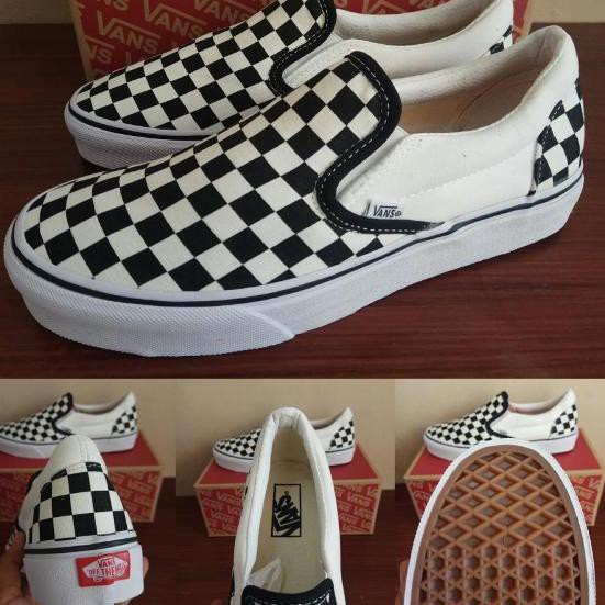 [SH.23Mr21ᶠ] Sepatu Vans authentic slip on catur motif kotak kotak hitam putih