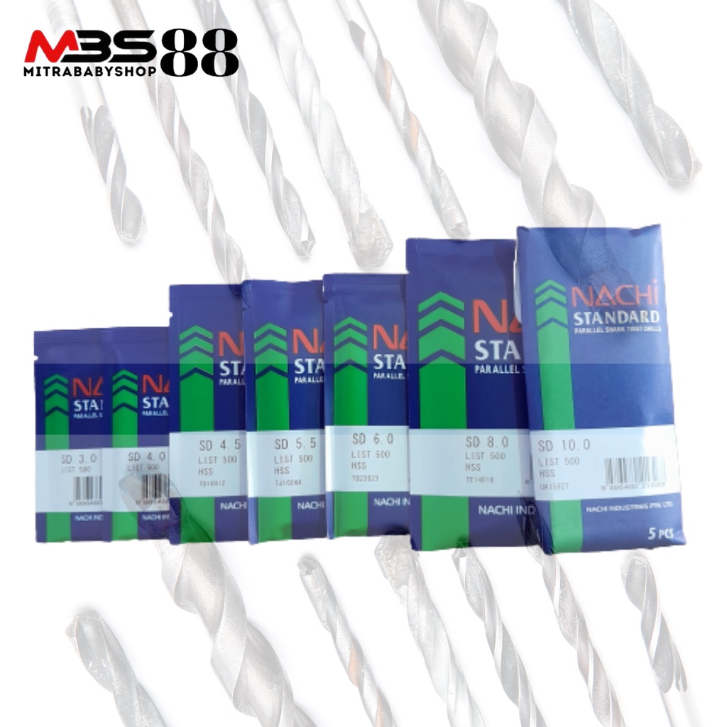 Nachi Mata Bor Besi HSS Asli 2.5/3.0/ 3.5/4.0/ 4.5/ 5.5/5.5/ 6.0/ 8.0/ 10.0 mm (ORIGINAL 100%) HARGA PER 1 pcs