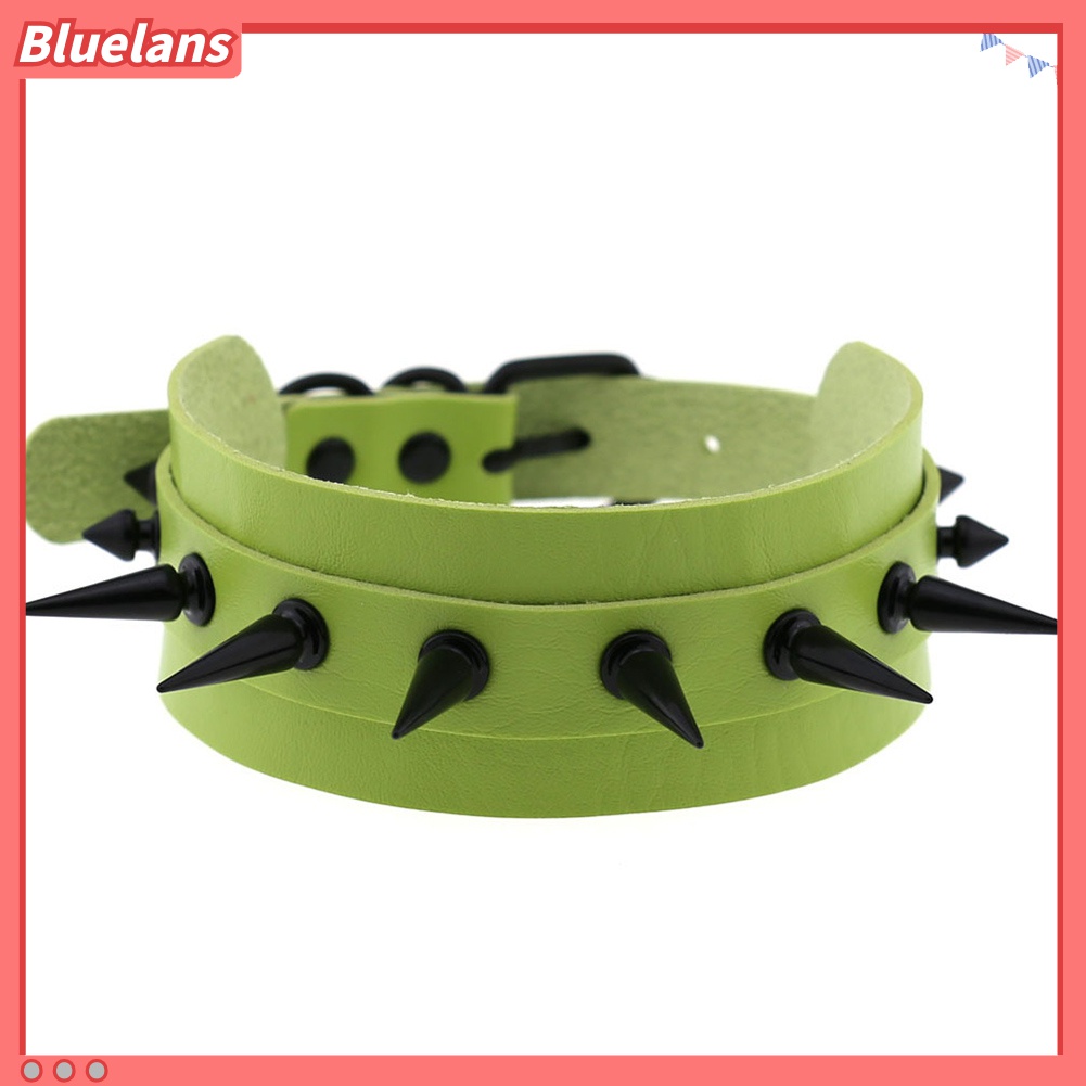 Kalung Bahan Kulit Imitasi Aksen Cincin Rivet Gaya Punk Untuk Unisex