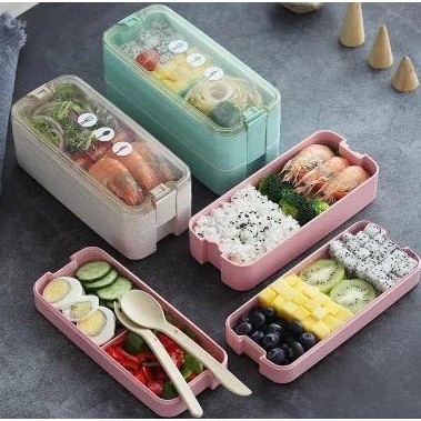 Kotak Makan Bento Lunch Box set 2 Tingkat Transparant Lid Tempat Makan BPA Free 750ml &amp; 900ml