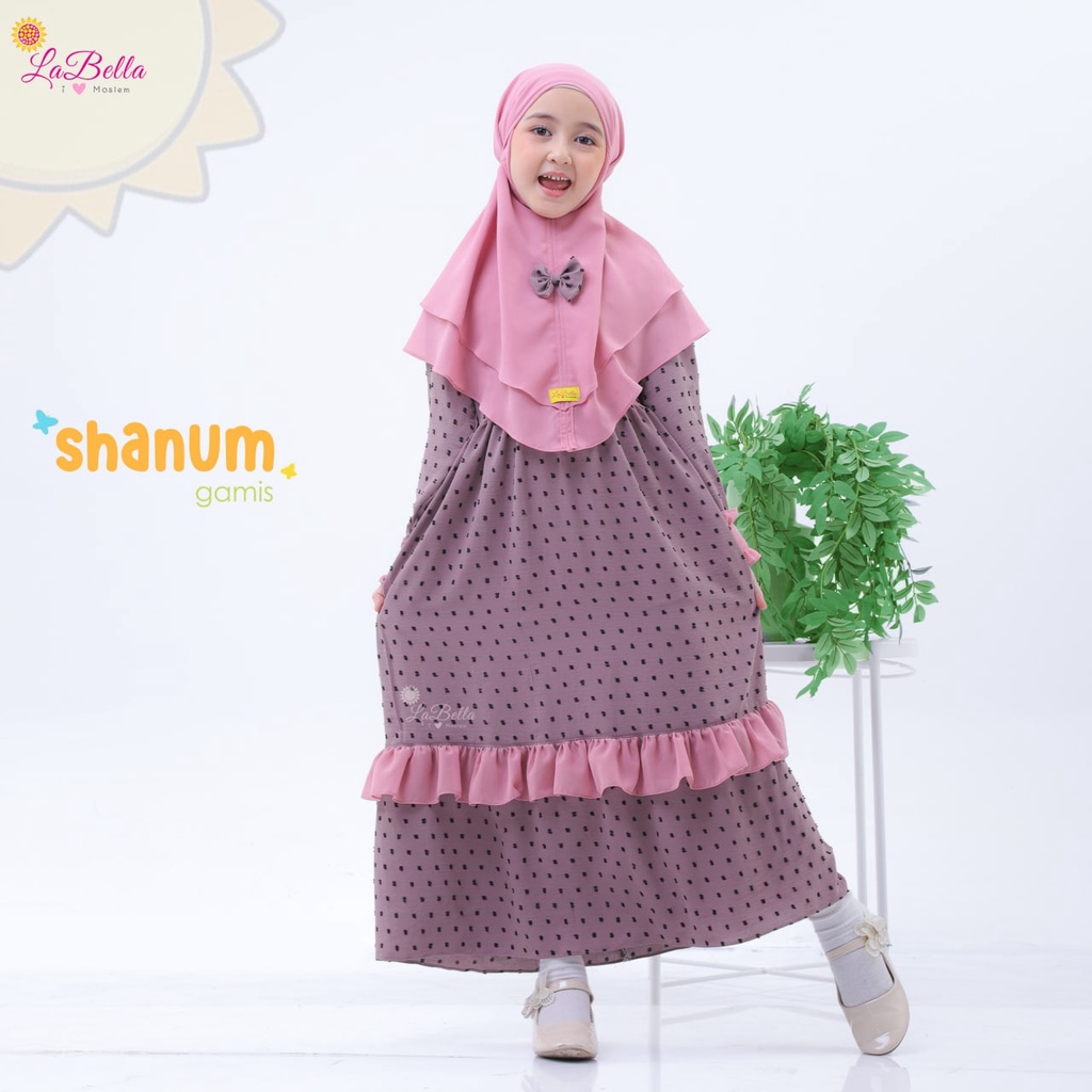 (3-12 tahun) SNM 11 Baju Setelan Gamis Anak Labella Shanum Dusty purple