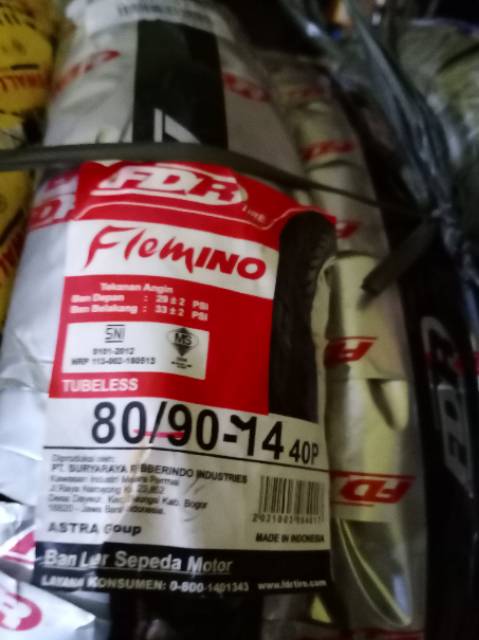 Ban tubeless depan/belakang FDR 80/90-14 for mio/vario 110/125/150/beat esp/f1/street/pop/mio j/xeon/rc/m3/mZ