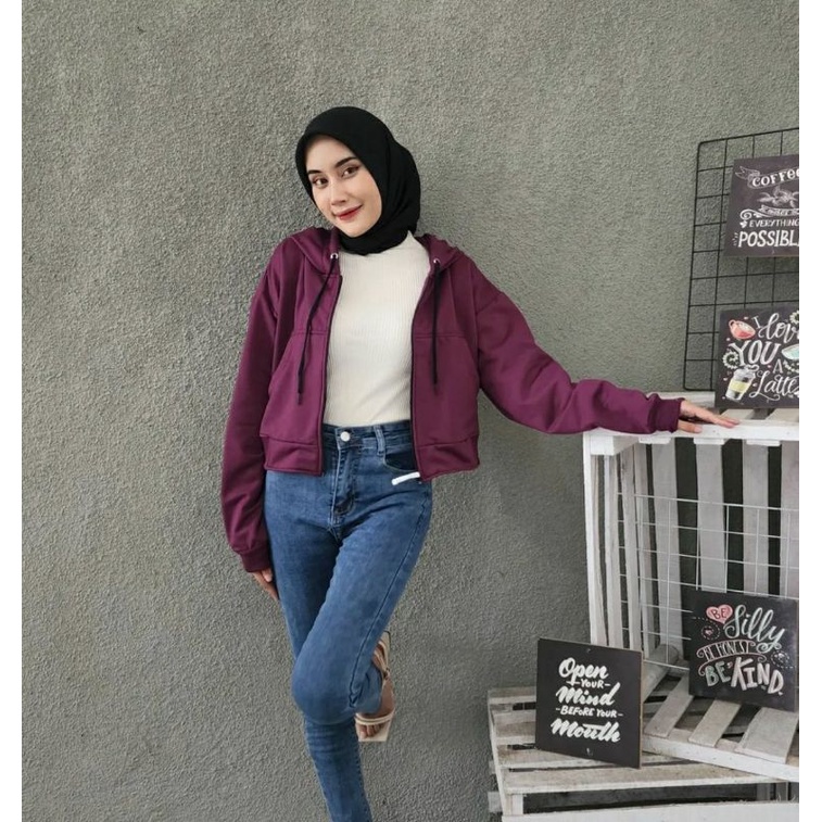 SWEATER ZIPPER CROP / sweater crop wanita murah / sweater crop zipper korean style