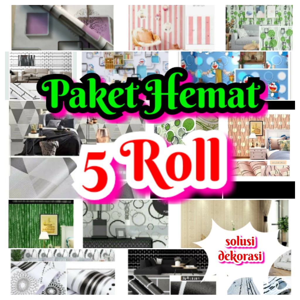 Wallpaper Paket 5 Roll Wallpaper Dinding / Stiker Dinding Anti Air / Walpaper Dinding Kamar Tidur G5