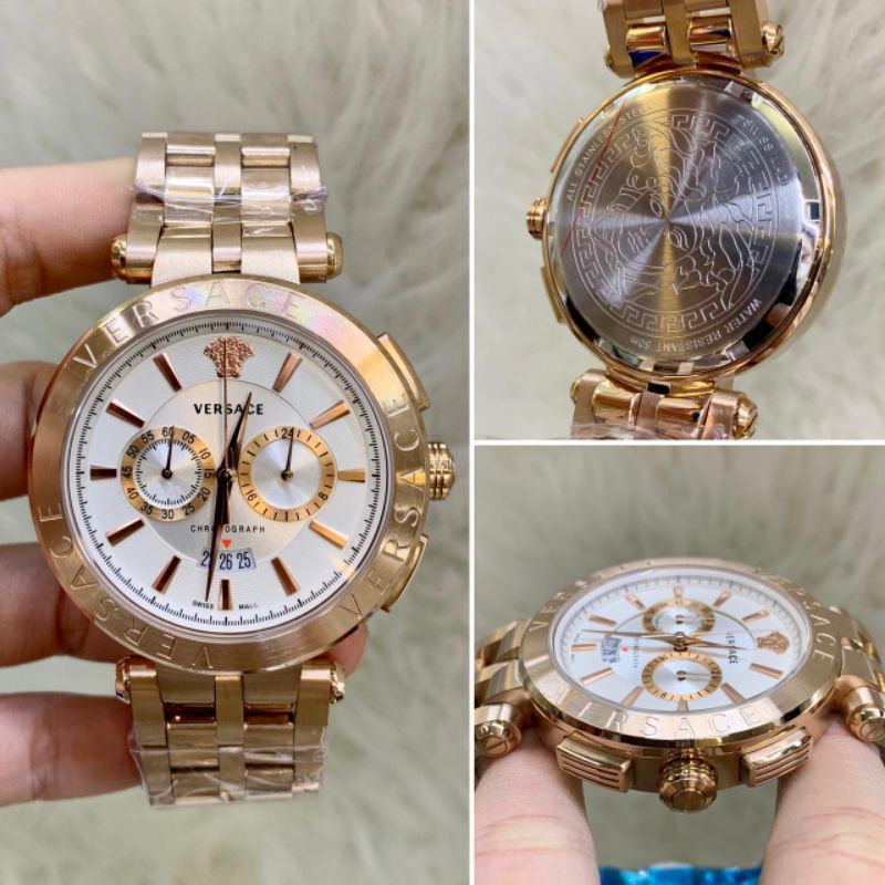 JAM TANGAN PRIA VERSACE CHAIN SUPER CHRONO AKTIF JAPAN QUARTZ