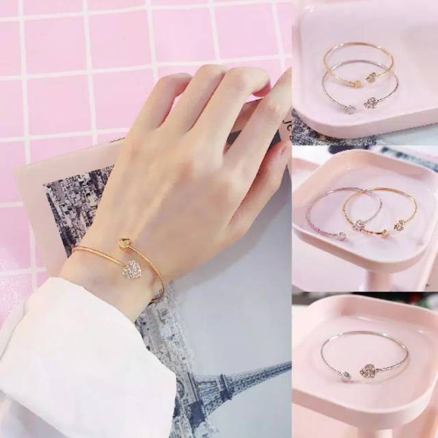 Gelang Titanium Korea Murah Motif Love Open Cuff/Korean Titanium Bracelet Murah-3