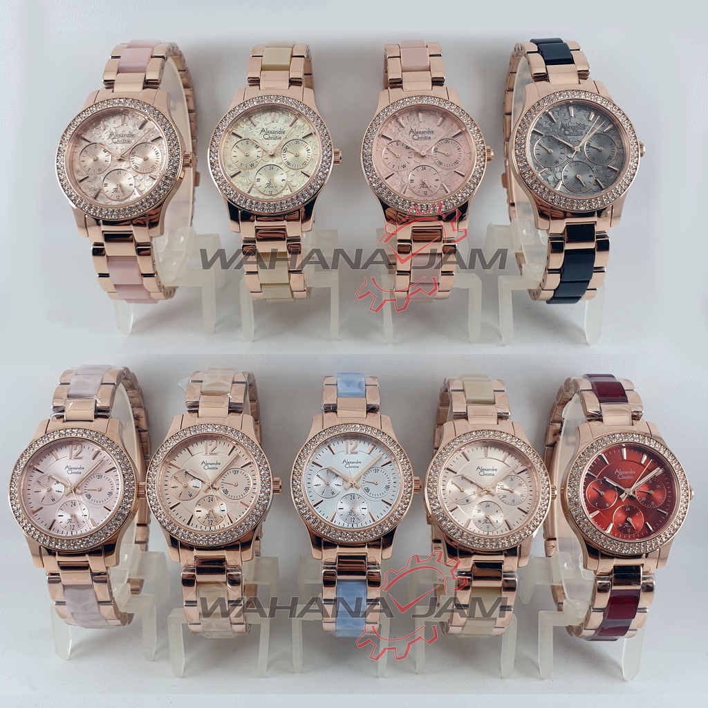 Alexandre Christie AC 2932 BF / Jam Tangan Wanita AC2932 Model Keramik Rosegold Biru Hijau Pink Oran