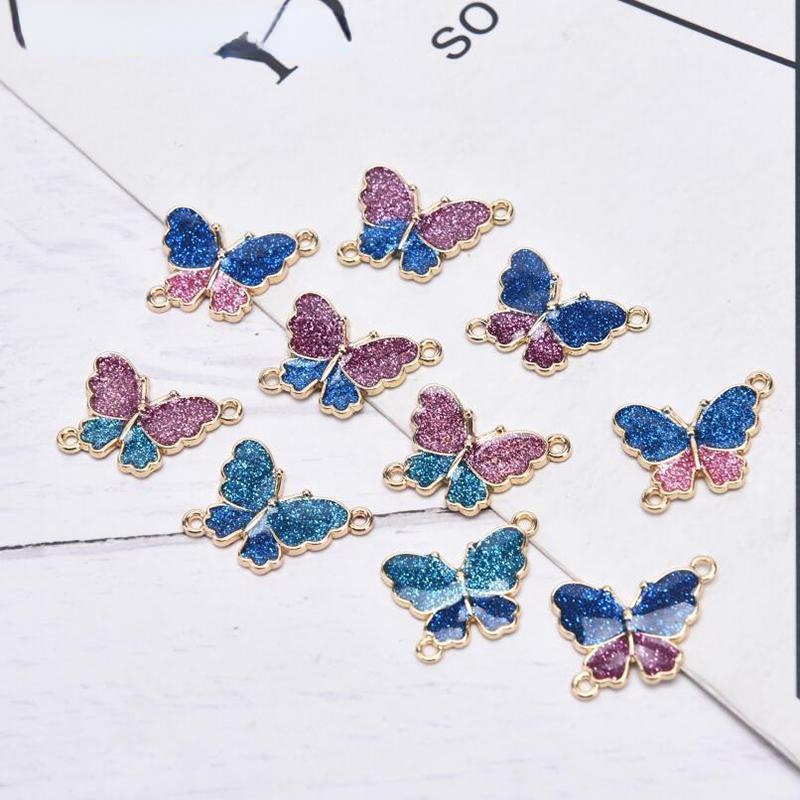 10pcs Liontin Kupu-Kupu Enamel Handmade Bahan Alloy Warna Emas Untuk Membuat Perhiasan DIY Butterfly