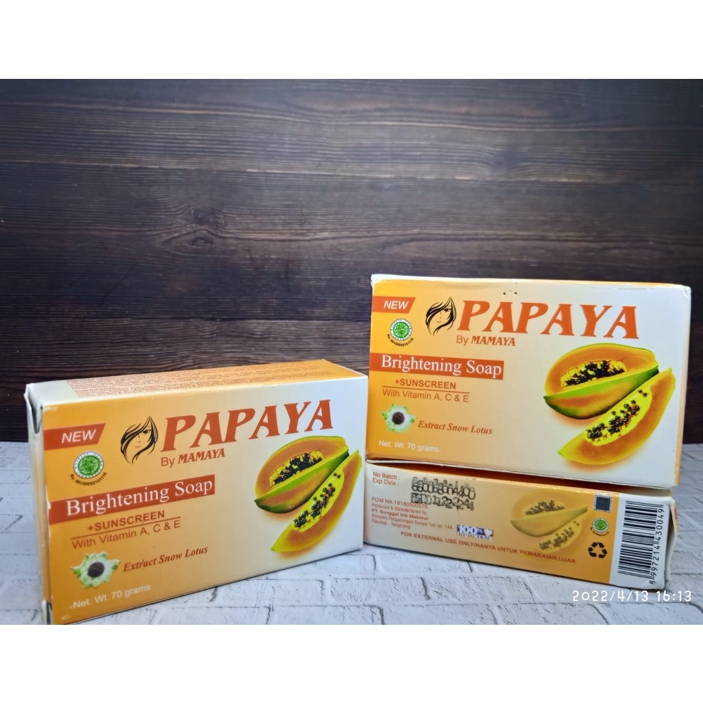 Sabun Papaya Mamaya 70gr Brightening Soap Original Extract Snow Lotus Mencerahkan dan Melembabkan Kulit Wajah + Sunscreen